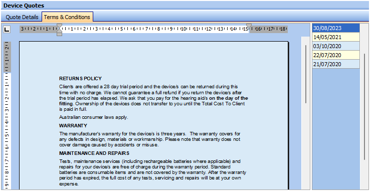 Device Quote TCs Editor